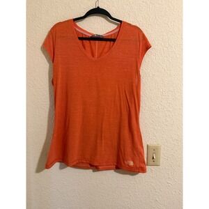 The North Face Womens XL Orange V-Neck Short Sleeve Heathered Slub Active Tee